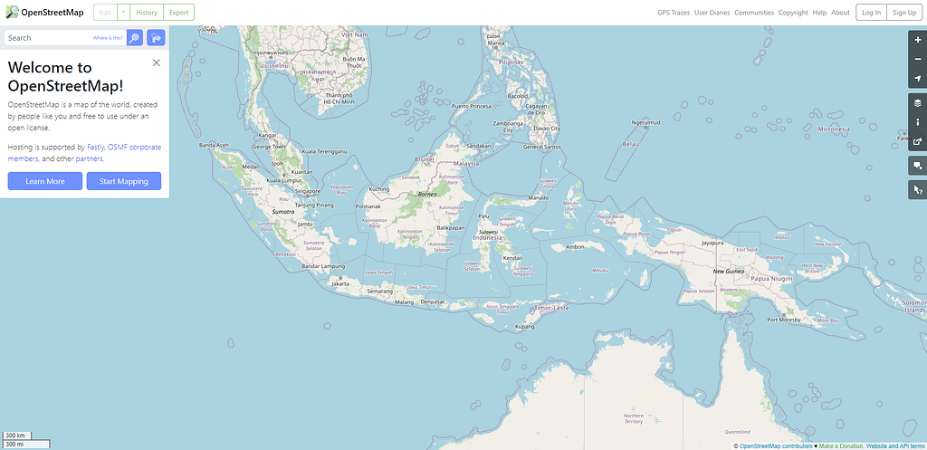 Screenshot of OpenStreetMap website