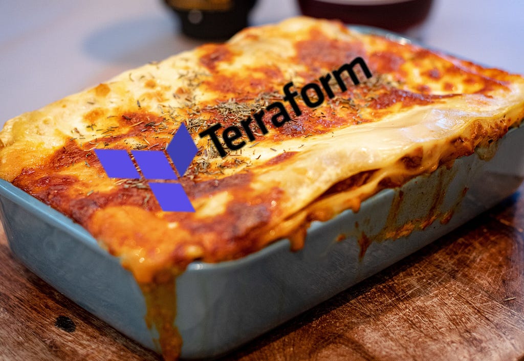 Terraform logo displayed on a mouth-watering lasagna. Yummy!