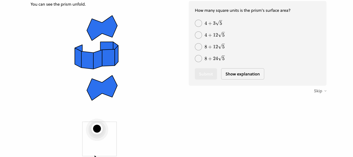 As the user manipulates a shape in 3D, they can see the exterior planes of the shape unfolding