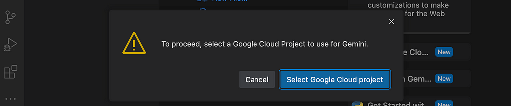 Popup in the Google Cloud Shell Editor prompting to “Select Google Cloud Project”