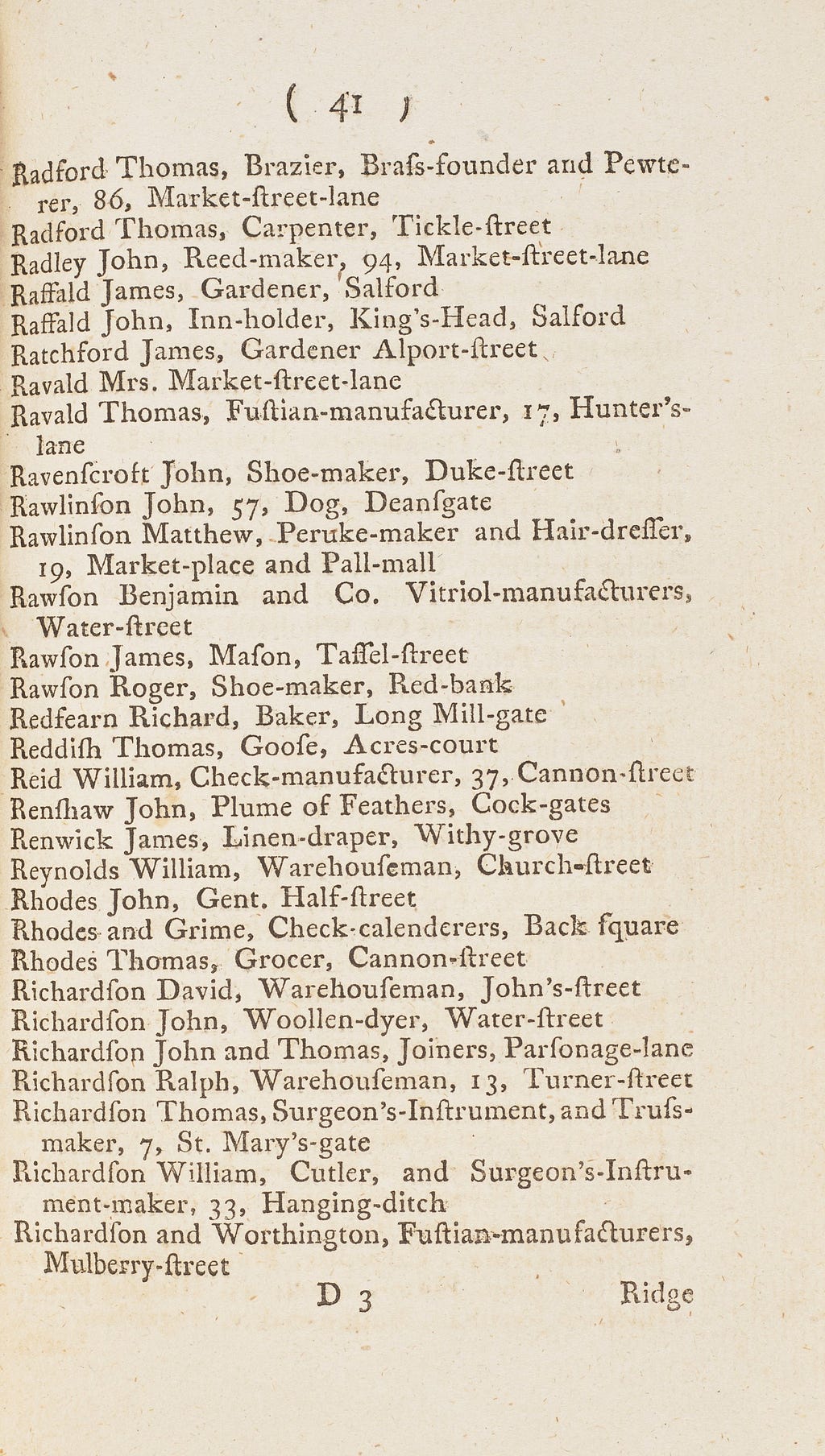 Page 41 of a Manchester trade directory listing names from Radford to Richardson.