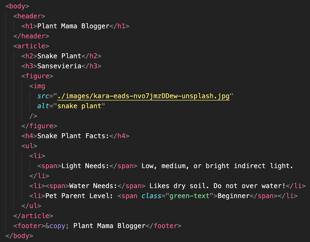 Вот как я переписал свой код Тот же контент но с семантическим HTML