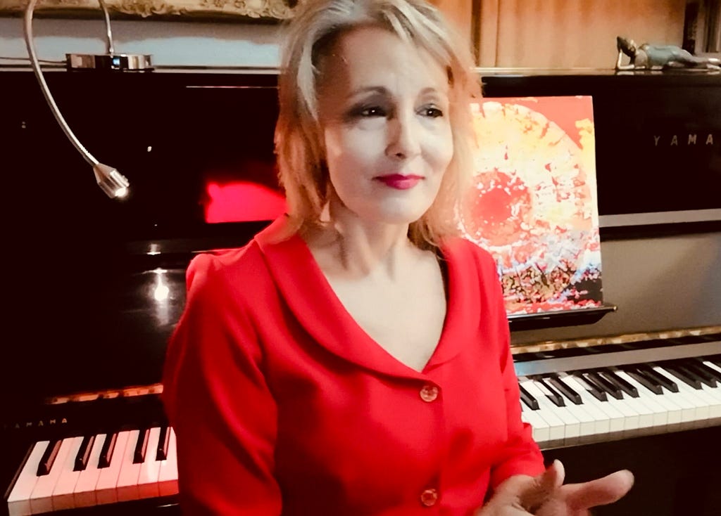 Photo of Pilar Viviente in her studio before her piano … Taken on her iPhone