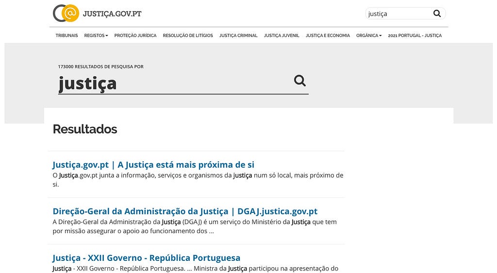 Page of search results of portal Portal da Justiça