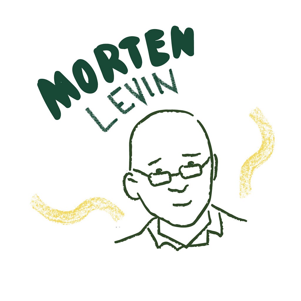 Sketch of Morten Leven, person who is bald and has small glasses