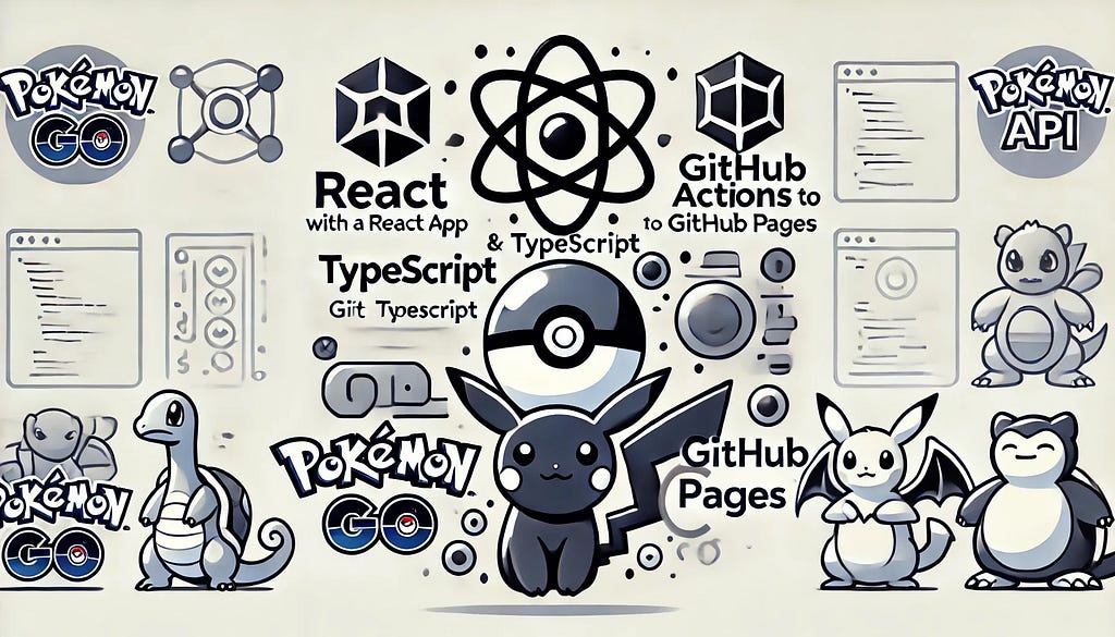 Illustration depicting a Pokémon-themed React project on GitHub, created by DALL-E