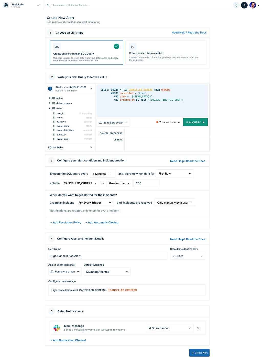 Alert creation flow