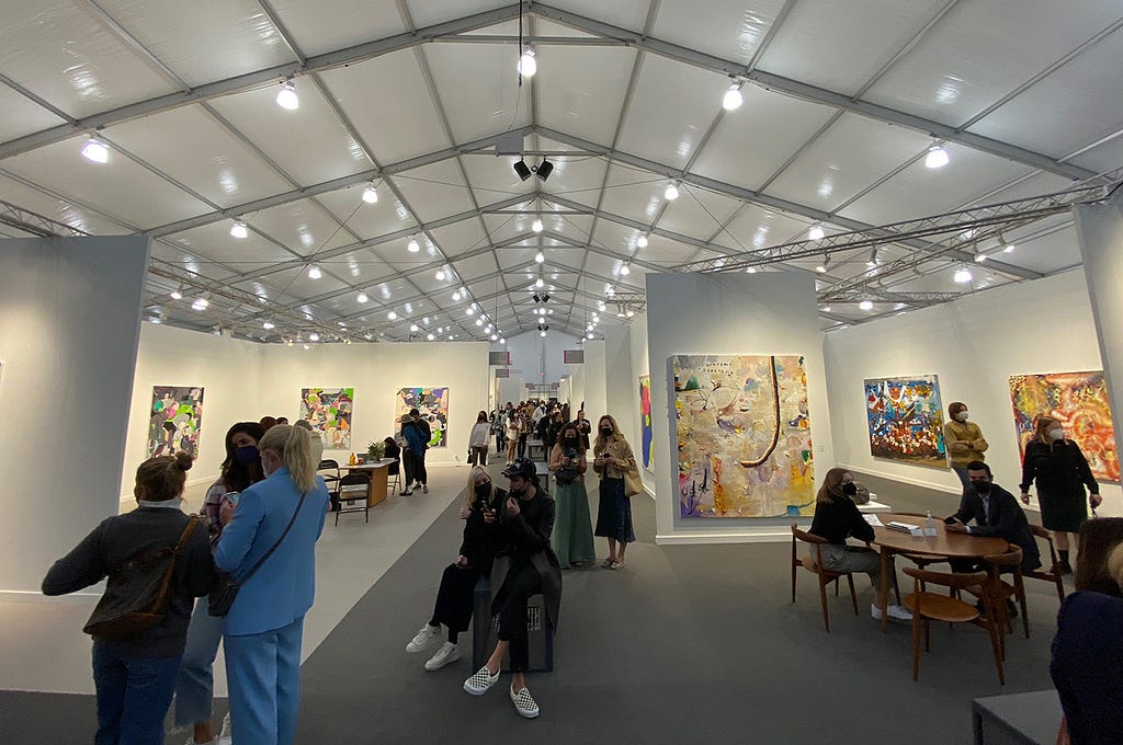 Interior of the central tent of Frieze Los Angeles