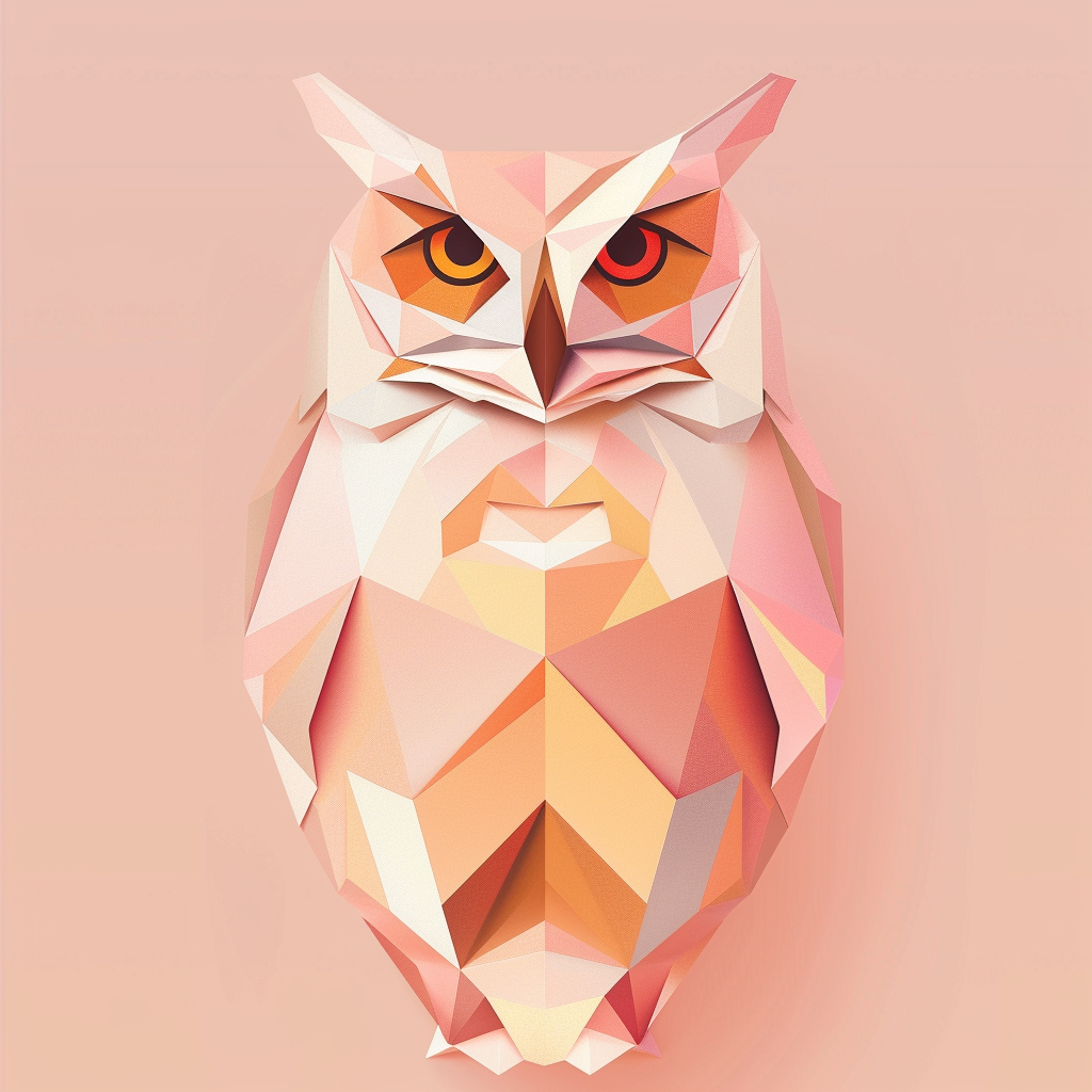 Geometric shape of an owl, gradient color, light pink and amber , soft pastel color, minimal gradient background