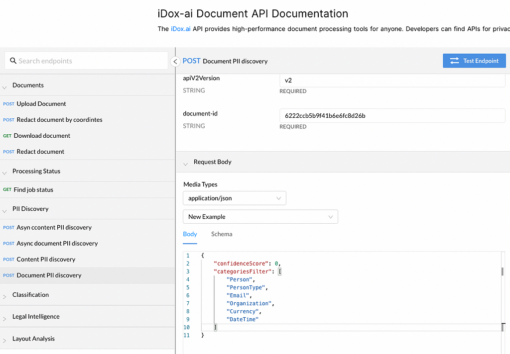 Configure Entity Categories in Request Body.