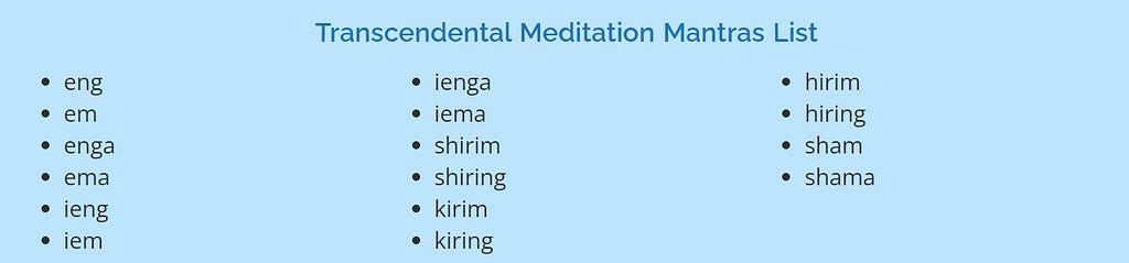 list of Transcendental Meditation Mantras