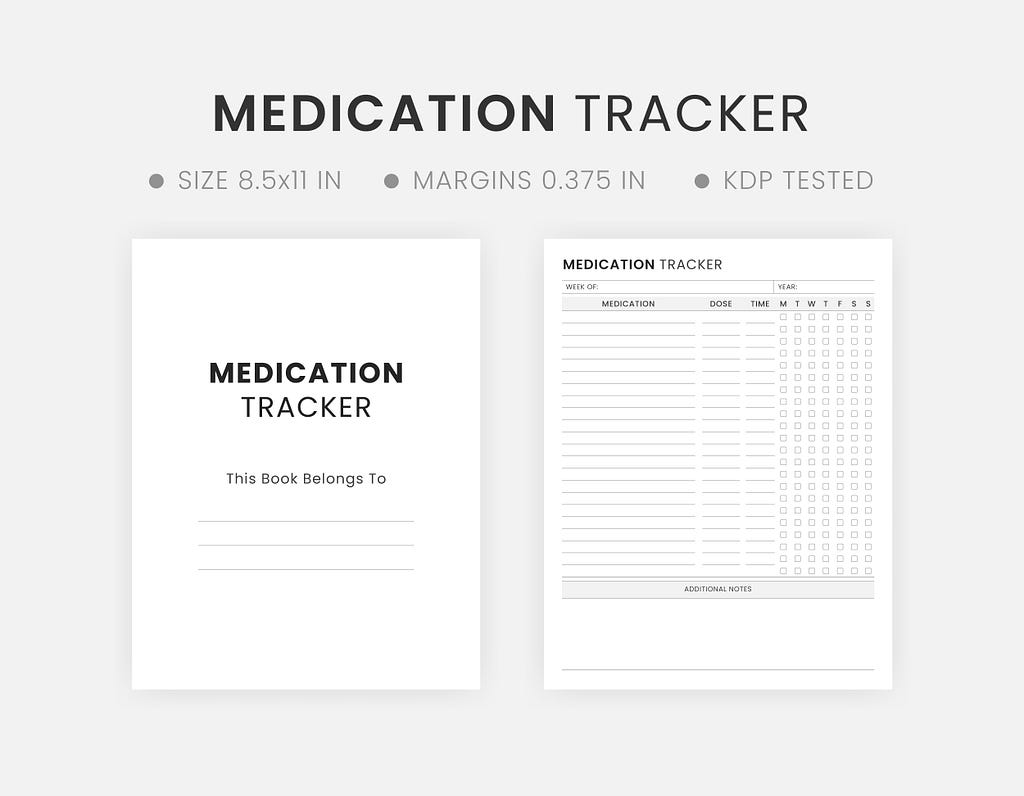 Printable Weekly Medication Tracker Template. Editable Daily Medication Schedule Log Book