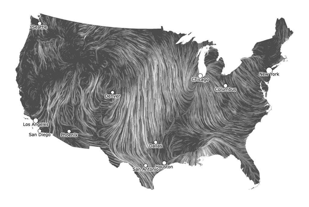 Datavisualization: Wind Map, Fernanda Viégas and Martin Wattenberg, image captured on 03.08.2024