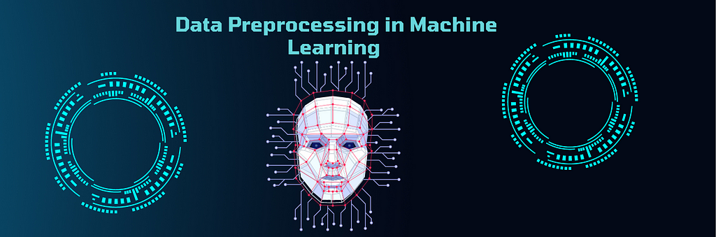 A banner image titled, ‘data preprocessing in machine learning’ shows a humanoid brain appears in the Centre.