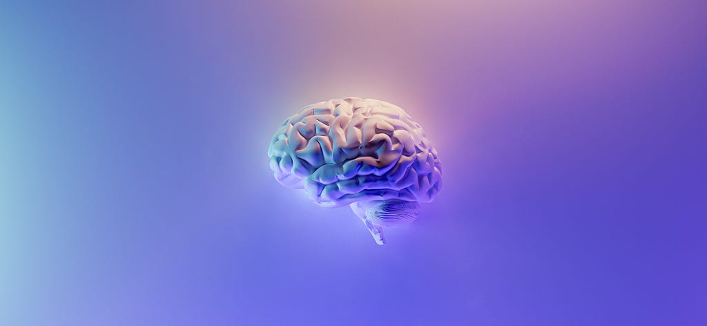 Colorful brain on purple and blue background