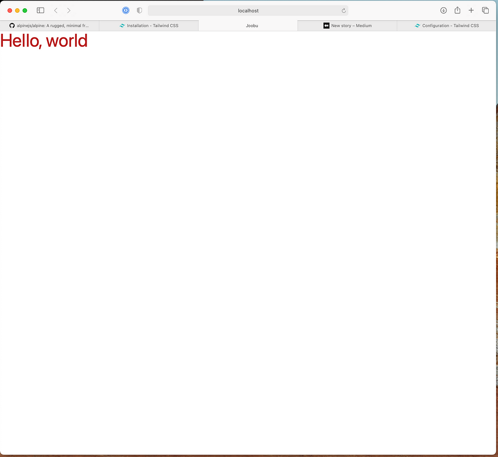 Webpage showing “Hello, World” in red