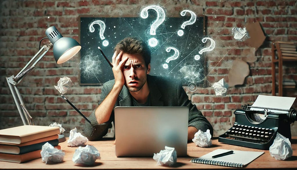man with question marks