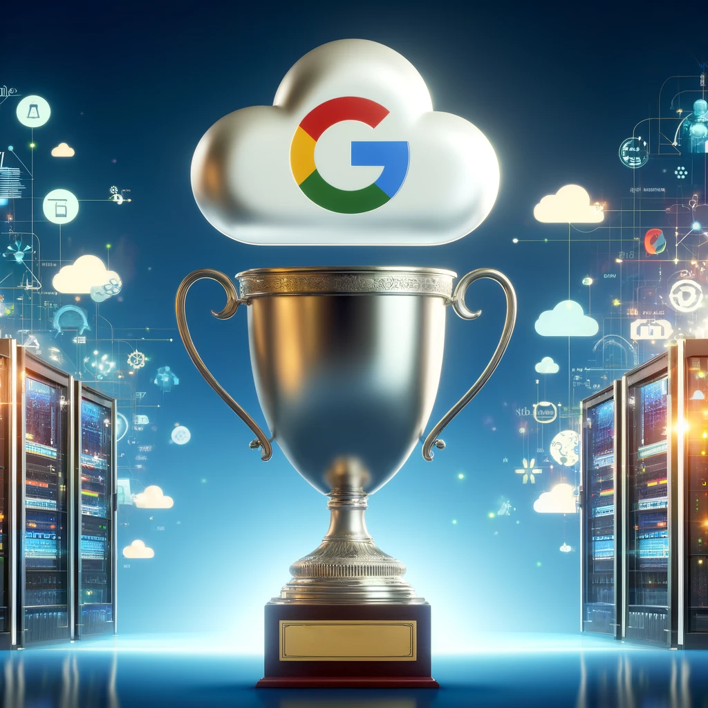 Google Cloud Champion trophy. Created by DALL-E 2