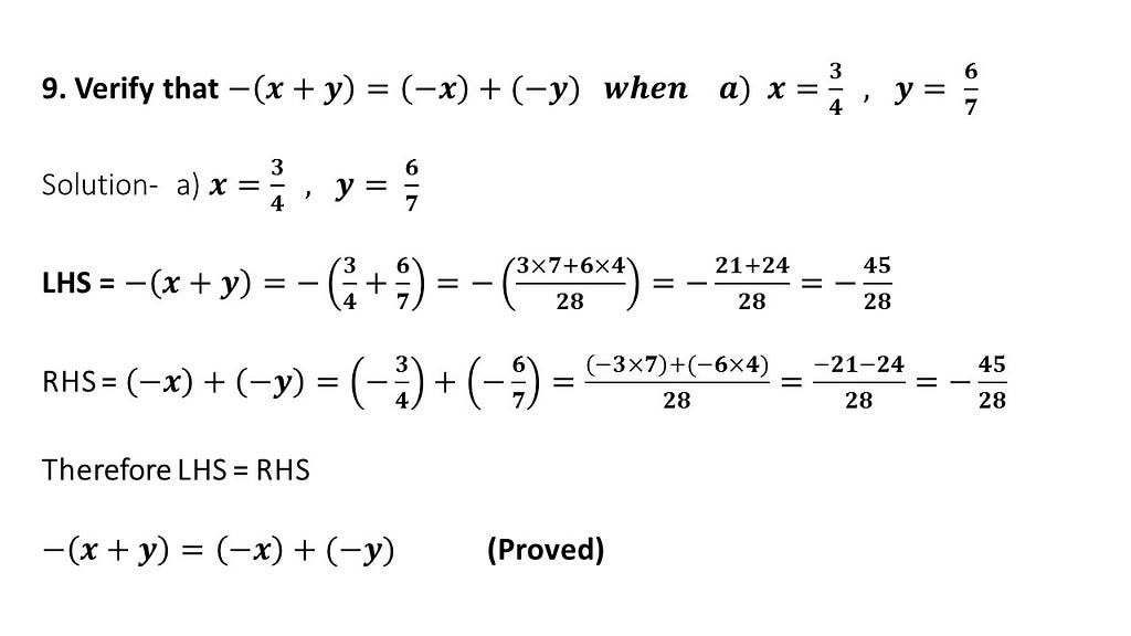 Verify additive inverse of rational numbers questions and answers