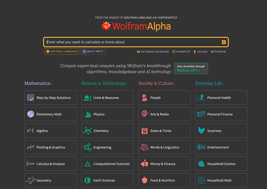 Wolfram Alpha math solver tool