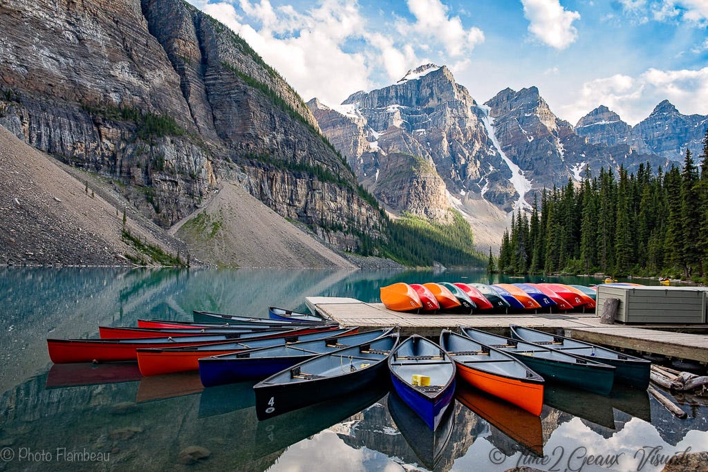 Photograph of canoe dock at Lake Louise, Alberta Canada