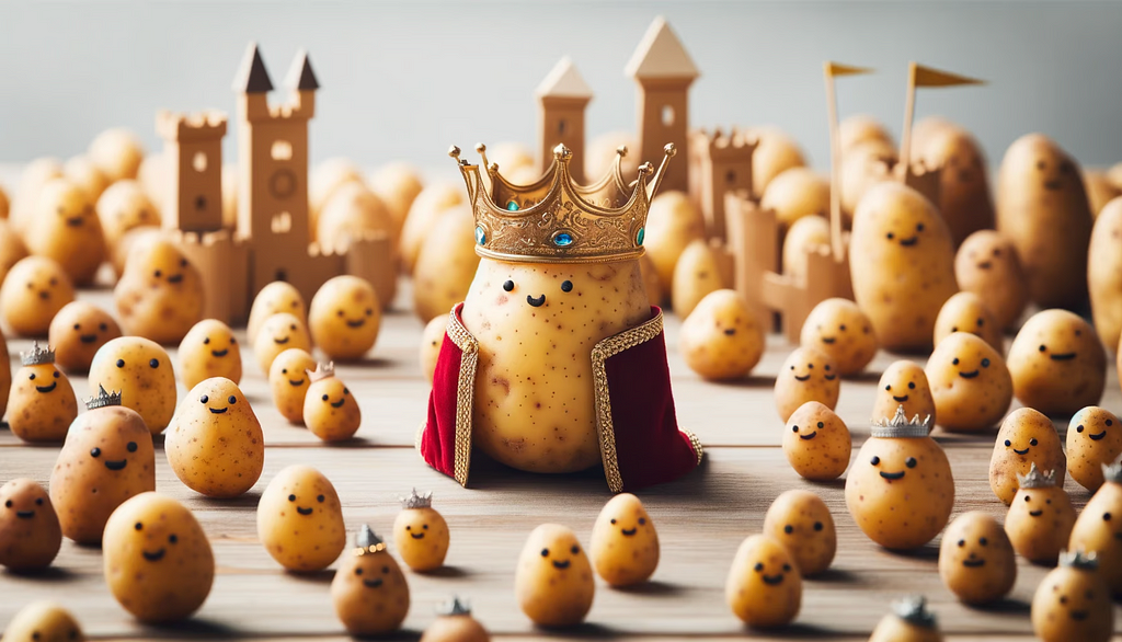 Image taken from https://openai.com/dall-e-3 “Tiny potato kings wearing majestic crowns, sitting on thrones, overseeing their vast potato kingdom filled with potato subjects and potato castles.”