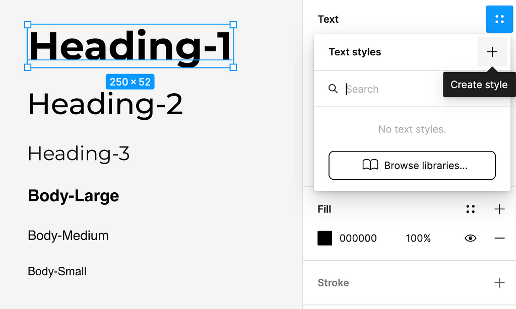 Create a text style for the Heading-1 in Figma