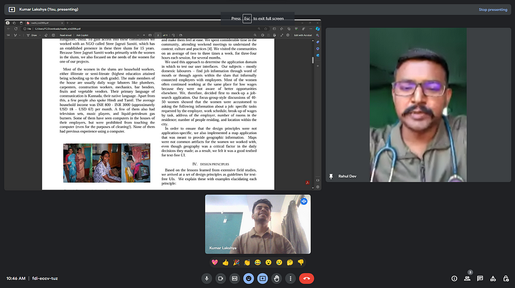 A snapshot showing an interation with Dr. Rahul Dev (Command Hospital, Pune) over Google meet