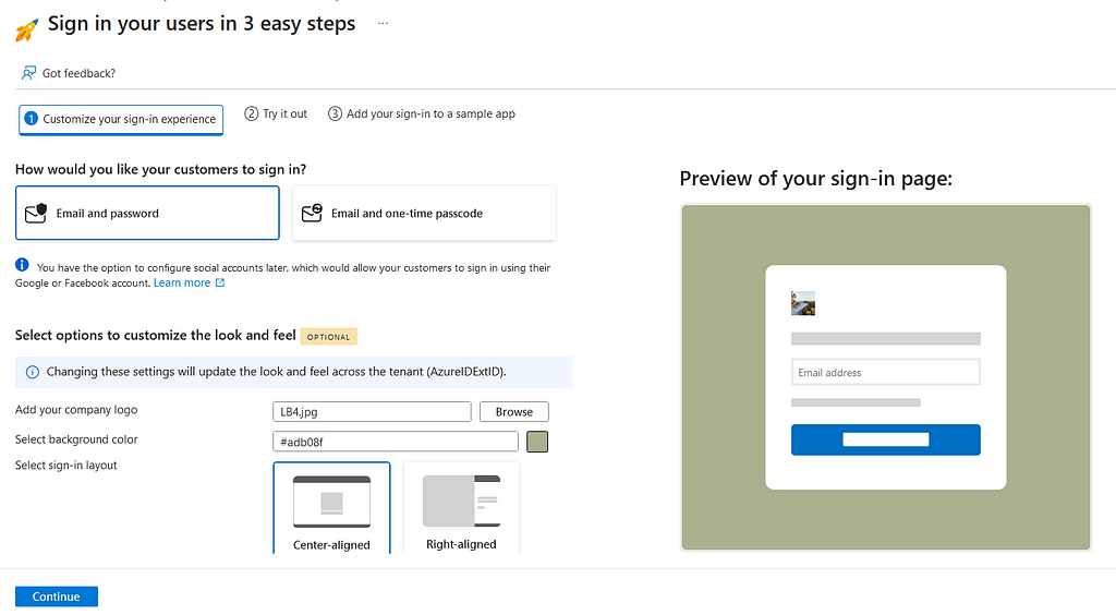 Image showing step 1 of 3 easy steps to sign in user