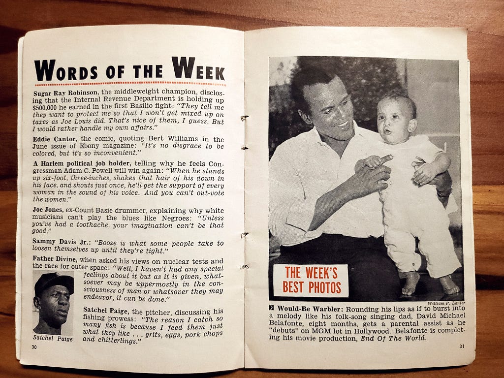 Harry Belafonte with son in a copy of June 1958 Jet Magazine publication