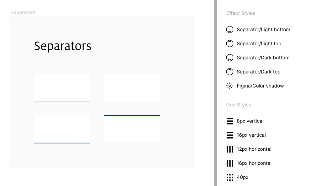 Screenshot showing how we made shadow effect into a shared style used for simulating separators