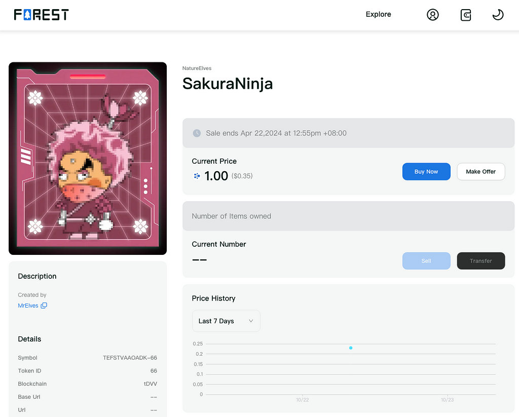 Forest NFT Marketplace item page