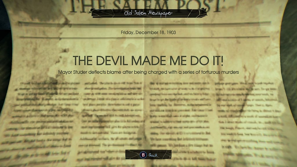 An old newspaper where the mayor is charged with a series of murders and claims the devil made him do it.