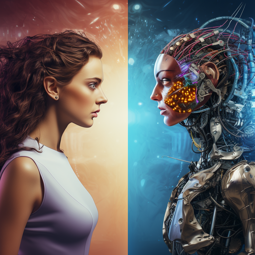 Human Intelligence vs. Machine Intelligence as interpreted by Midjourney’s AI