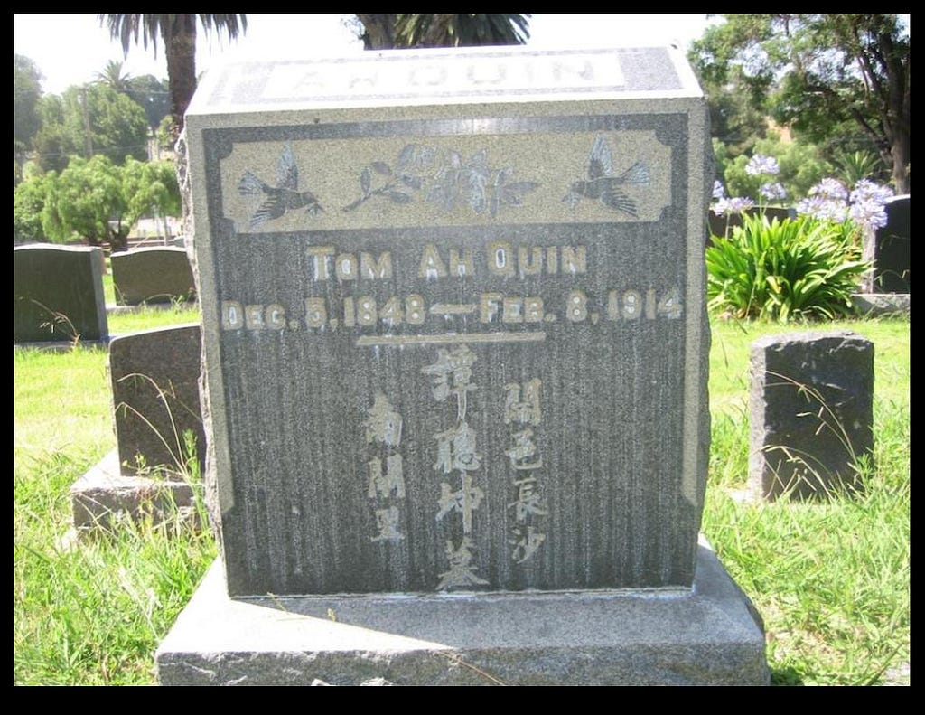 Gravesite of Ah Quinn in Mt. Hope Cemetery, San Diego, CA