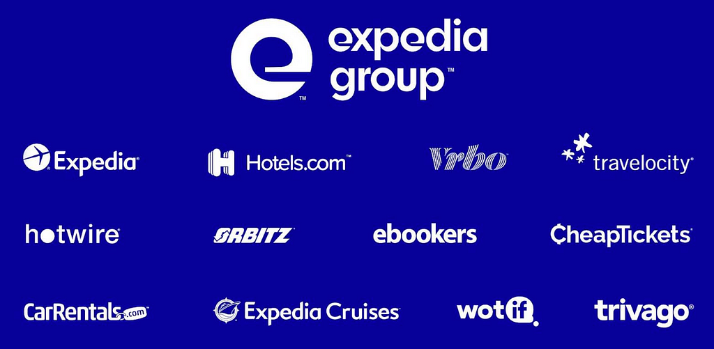 Image showing Expedia Group brand logos like Hotels.com, Vrbo, Orbitz, Trivago and others