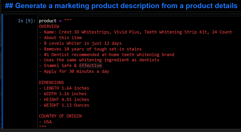 product specifications