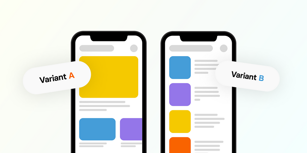 Two mobile screens showing two layout options to depict A/B testing