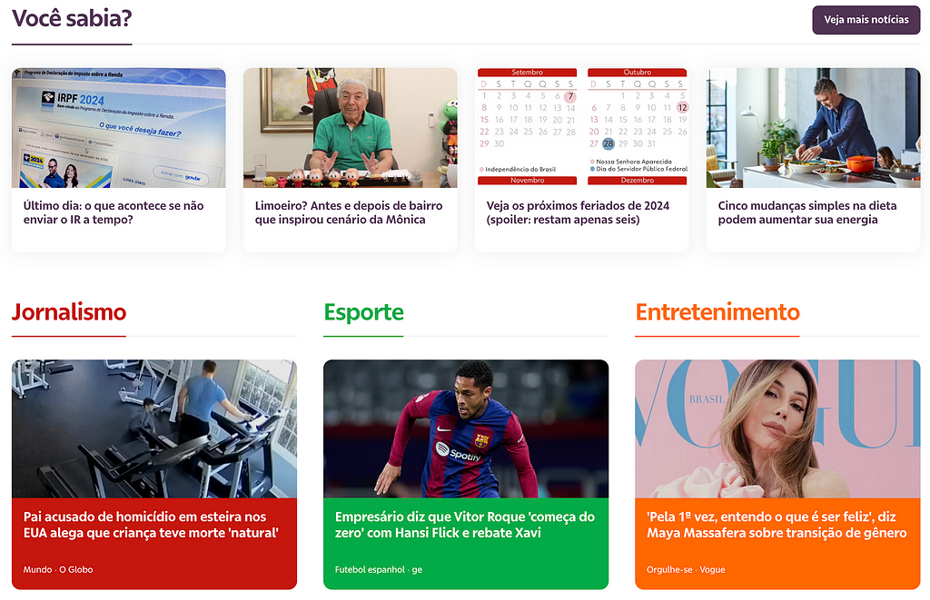 Imagem mostra a captura de tela do site da Globo.com