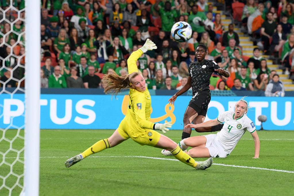 Oshoala strikes swiftly after pouncing on a lose ball in 0–0 draw against the Republic of Ireland ©Getty Images/Bradley Kanaris.