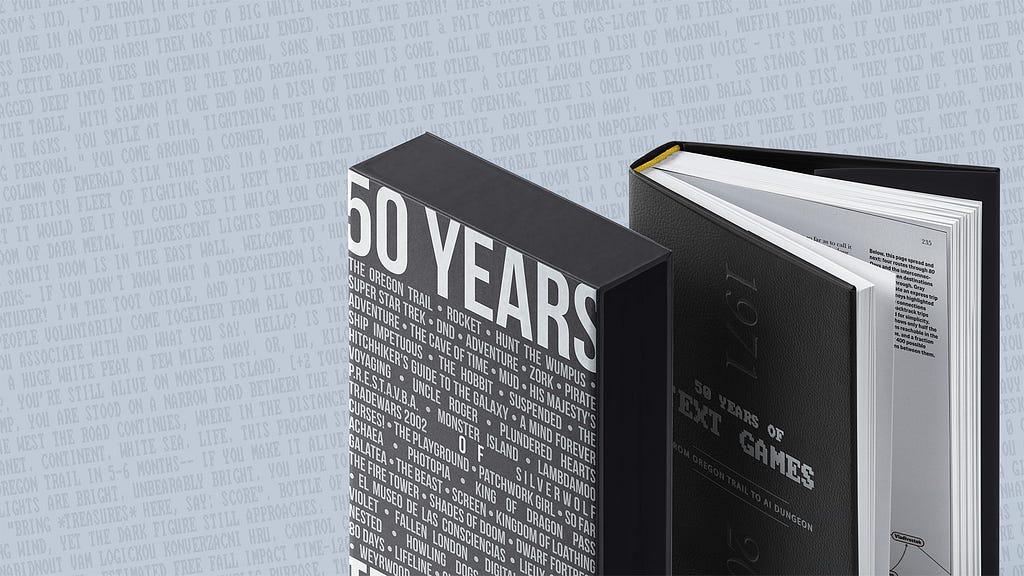 Mockup of 50 Years of Text Games book