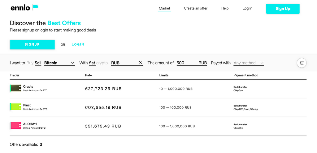 This is the Market page. You can choose the filters and see which offers a match.