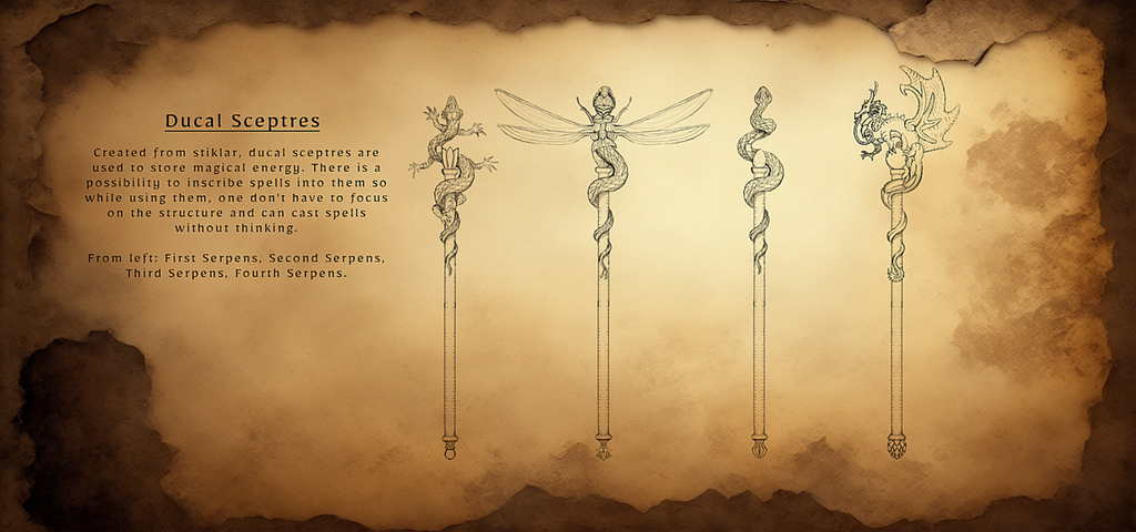A old paper stylized infographic with ducal sceptres from my upcoming fantasy book.