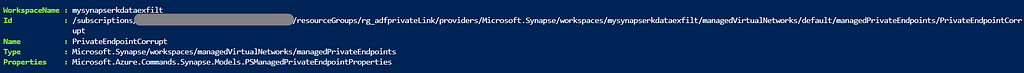 Snippet of Azure CLI that shows the create Private Endpoint
