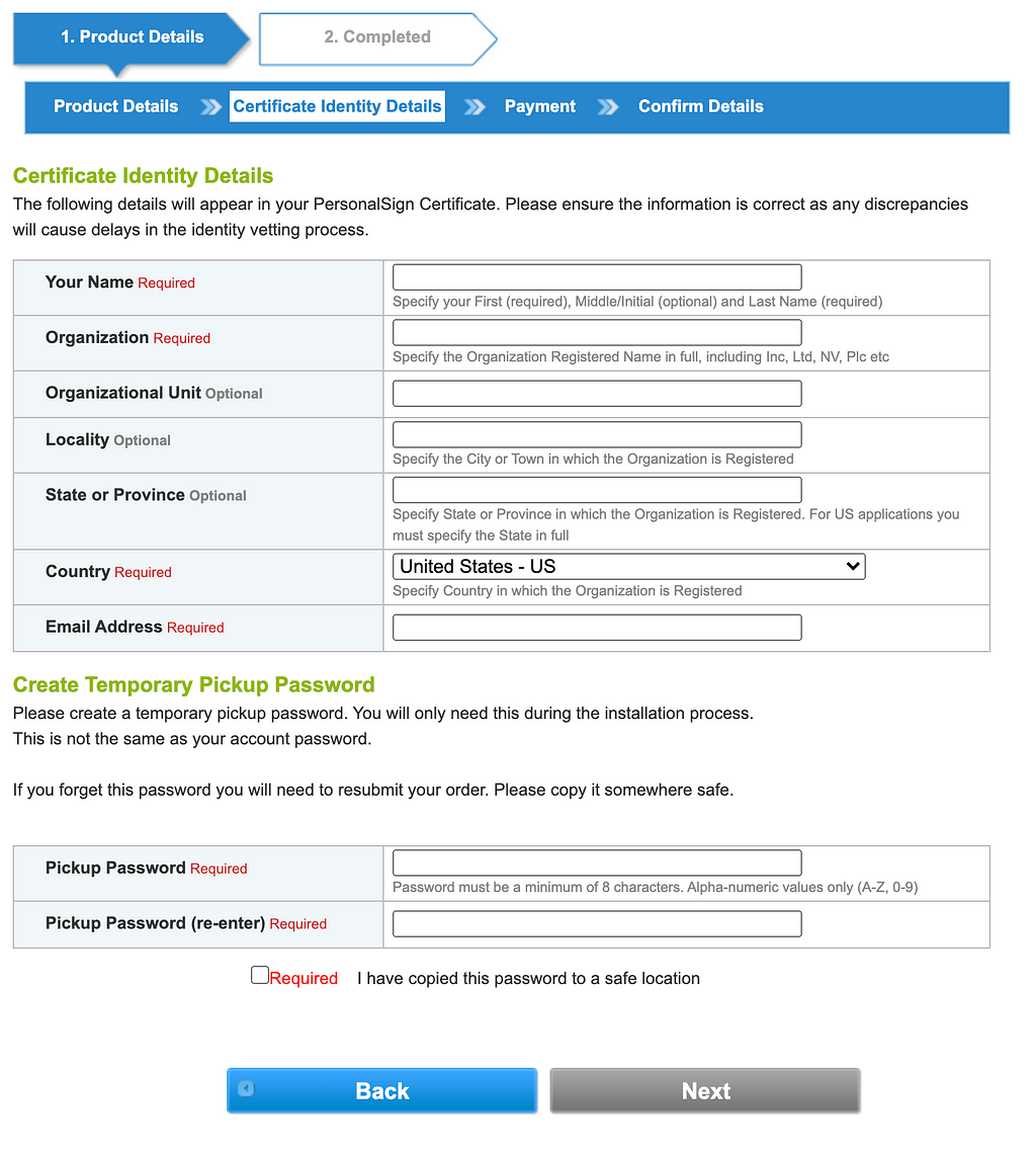 GlobalSign Certificate Identity Details