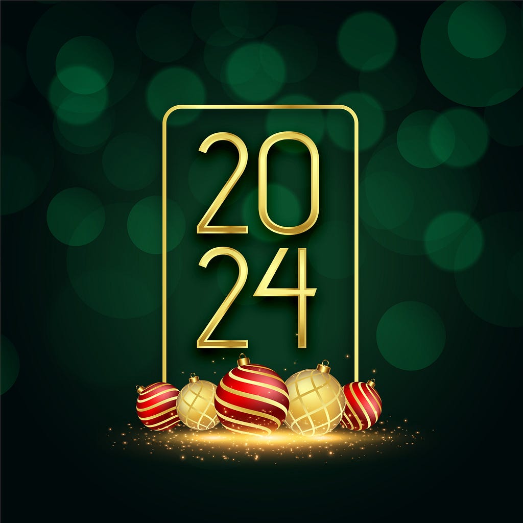 2024 in golden typeface on a green background