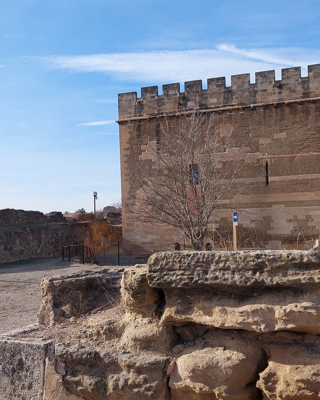 View of the Templar Castle of Gardeny, with the blue sky in the background.