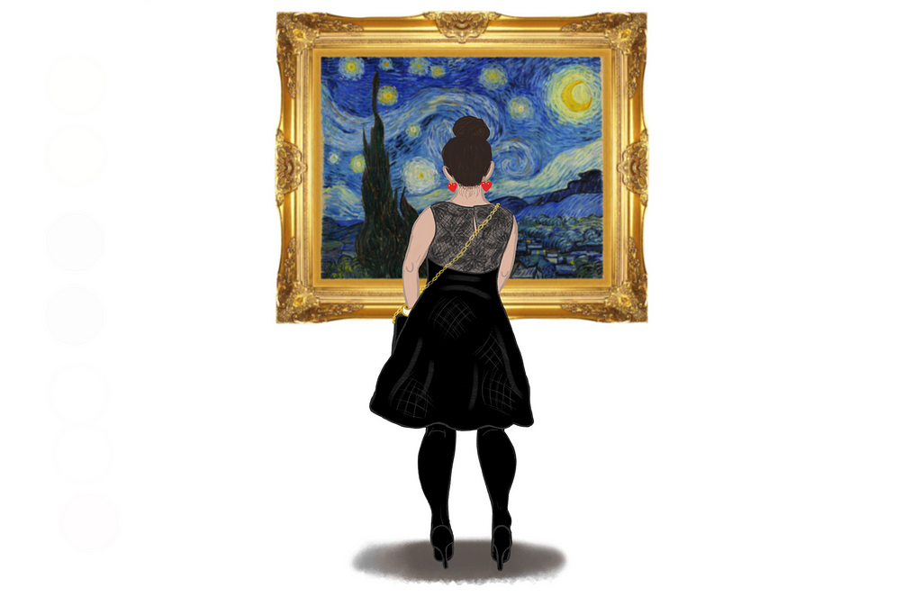 The author, Lisa Lee Herrick, gazes at Vincent van Gogh’s The Starry Night located on the 5th floor of the Museum of Modern Art (MoMa) in NYC, Summer 2021.