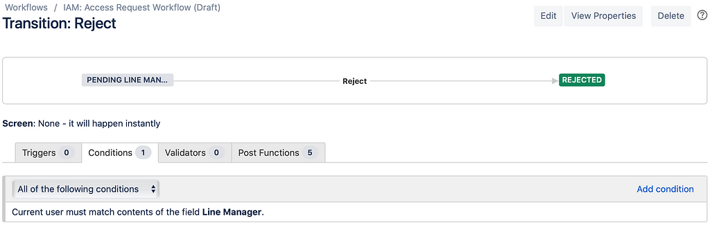 Condition to ensure that Only the user’s Line Manager can Execute the Transition in Jira