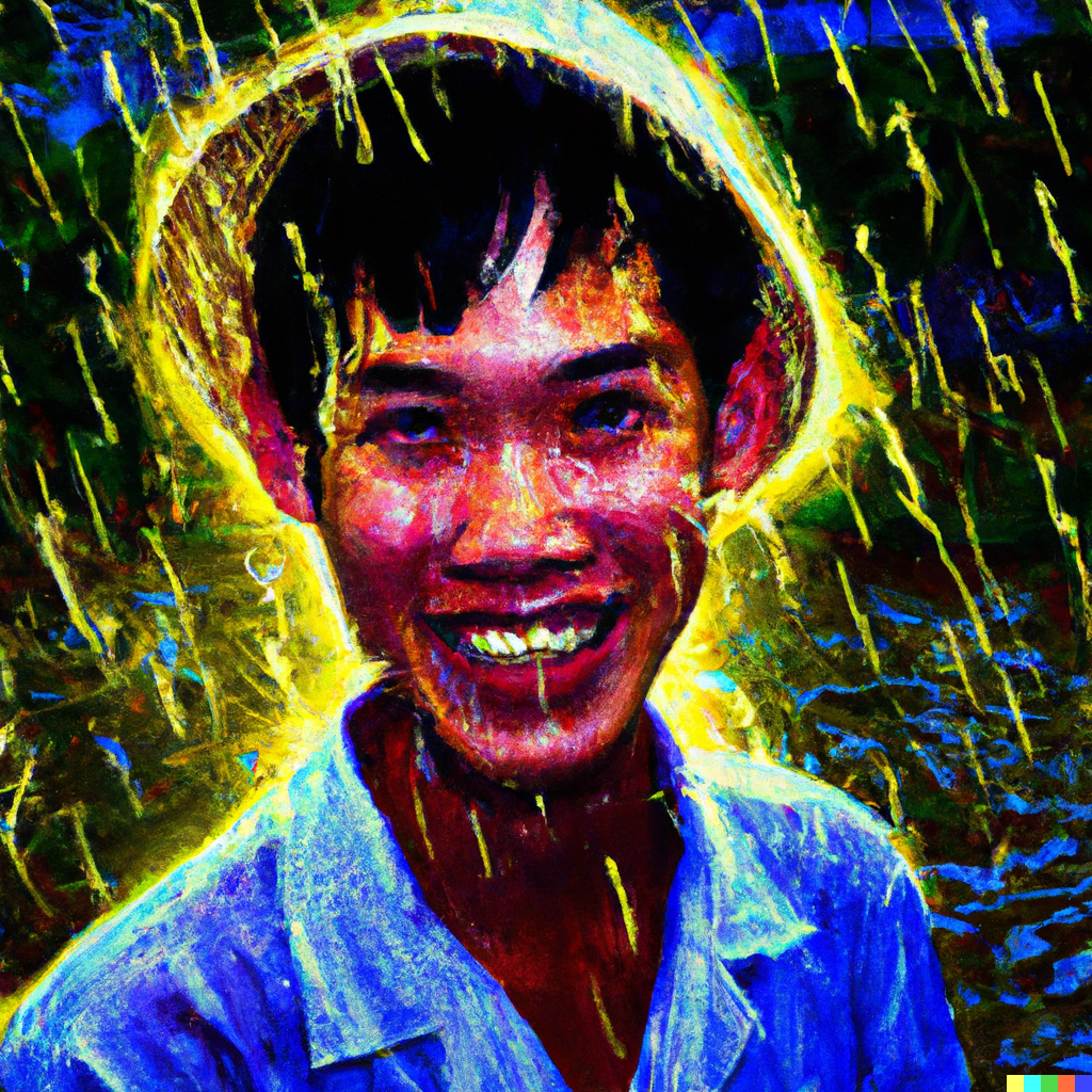 A Vietnamese teenager in the rain.